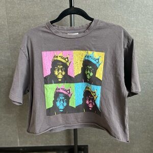Vintage Biggie Smalls Crown Pop Art Gray Cropped Tee Size Large